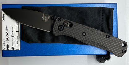 BENCHMADE 533-BK 1 MINI BUGOUT KNIFE PACKAGE - CARVE SCALES- CARBON FIBER